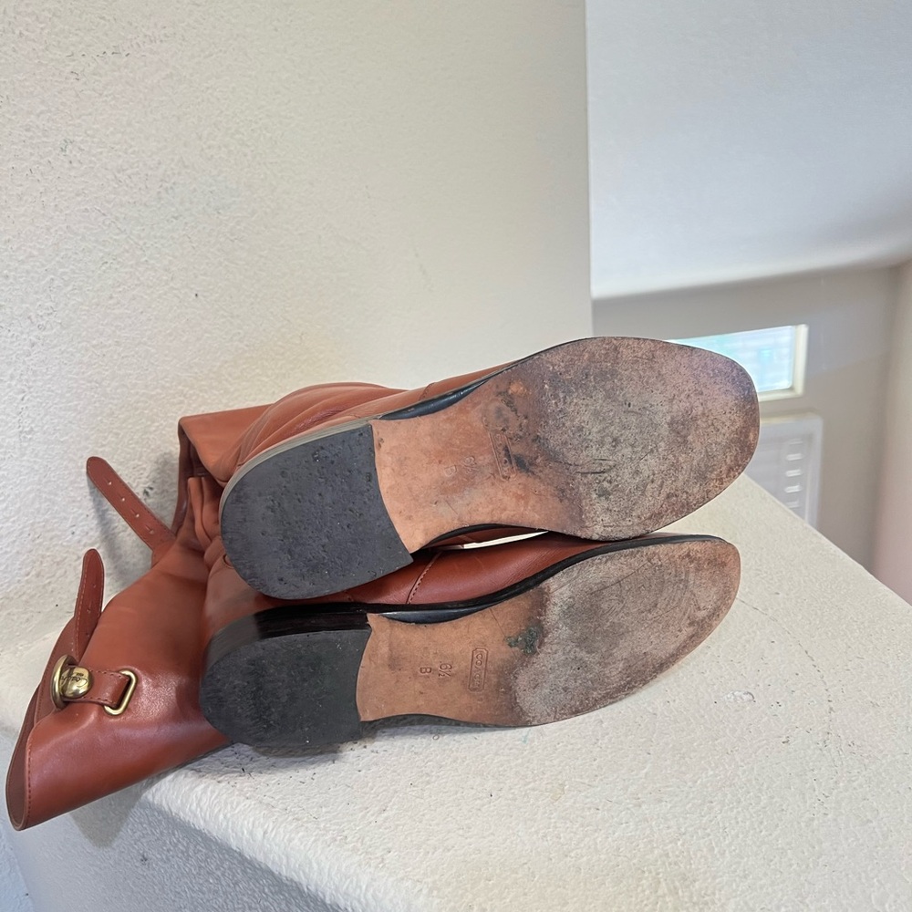 Coach Cheyenne Over the Knee Riding boots Brown Leather Whiskey Western Flat 6.5 - Picture 10 of 11